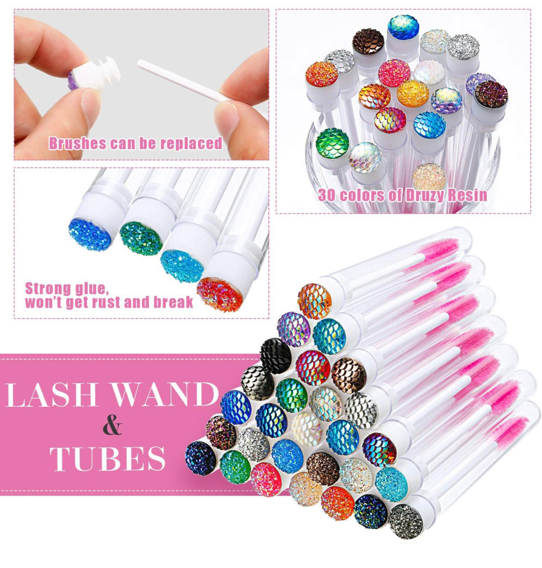 60 Pieces Disposable Mascara Wands Set, Includes 30 Crystal Eyelash Brush Eyebrow Applicator Makeup Tool and 30 Reusable Diamond Eyelash Tube